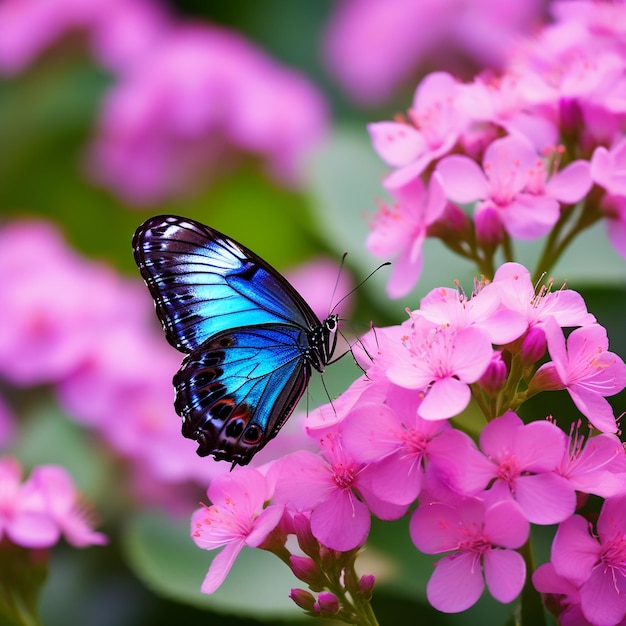 Foto fondo de la flor de la polinización de la mariposa azul