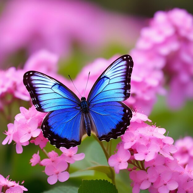 Foto fondo de la flor de la polinización de la mariposa azul