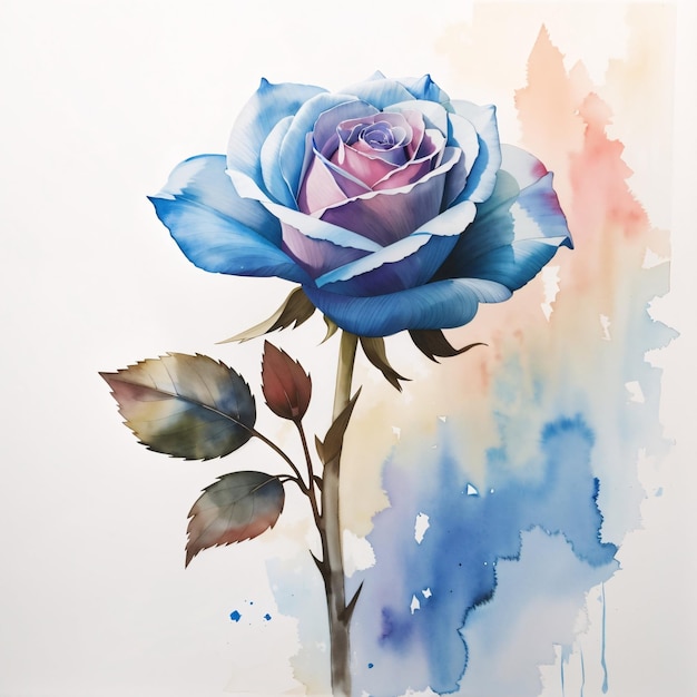 Fondo de flor rosa azul acuarela ilustración botánica temporada de primavera