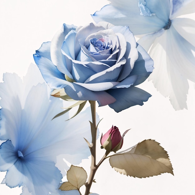 Fondo de flor rosa azul acuarela ilustración botánica temporada de primavera