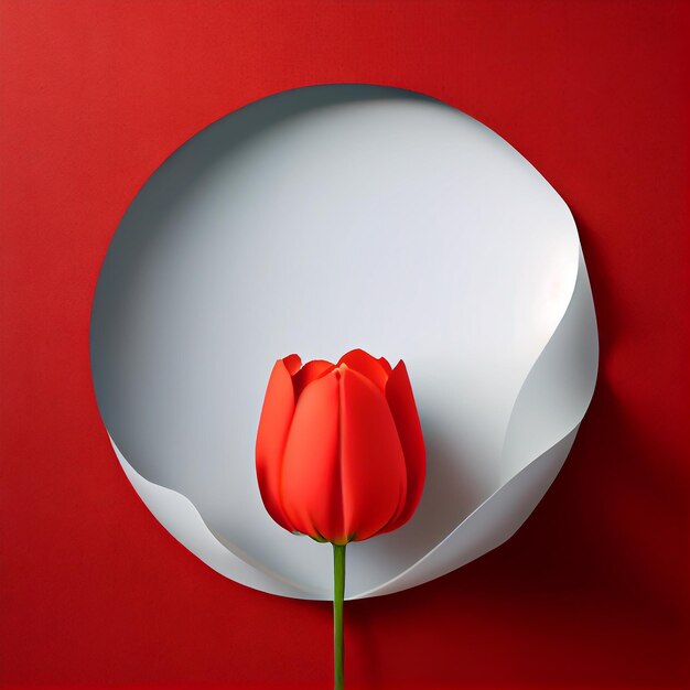 Fondo de flor de tulipán rojo realista de primavera con ilustración vacía AI generativo