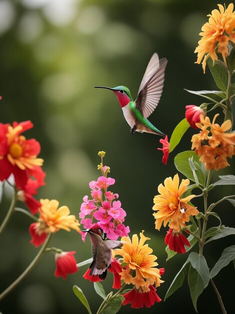 Foto fondo flor verano naturaleza jardín color verde pájaro colorido hermosas alas naturales