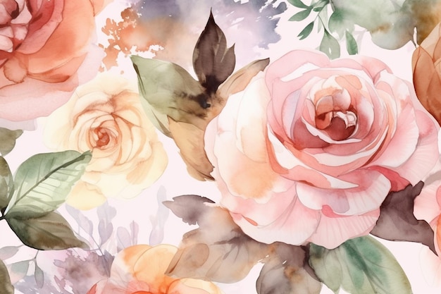 Un fondo floral acuarela con una rosa rosa.