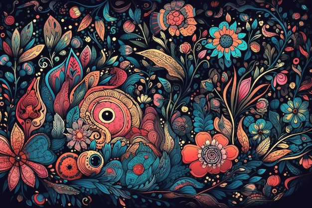 Fondo floral adornado en estilo doodle Ilustración vectorial dibujada a mano