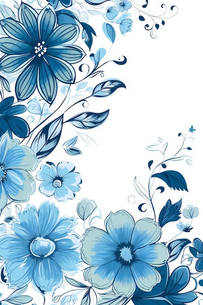 Un fondo floral azul con flores.