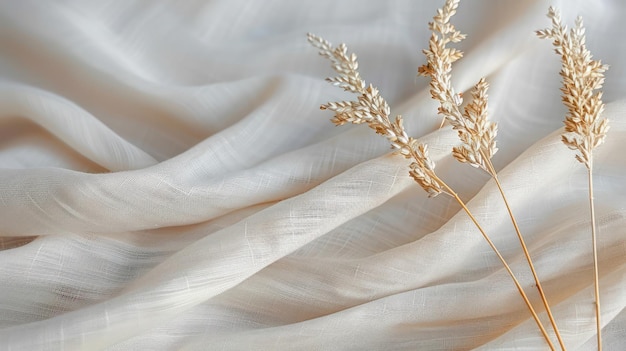 fondo floral para la boda con hierba de prado seco Spikelets en tela de lino neutro