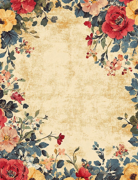 un fondo floral con un borde que dice primavera