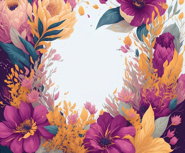 Fondo floral colorido Plantilla con flores para tarjeta de felicitación AI