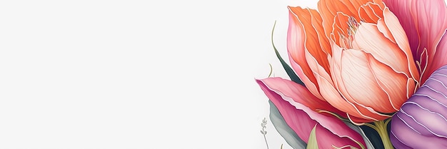 Fondo floral colorido Plantilla con flores para tarjeta de felicitación AI