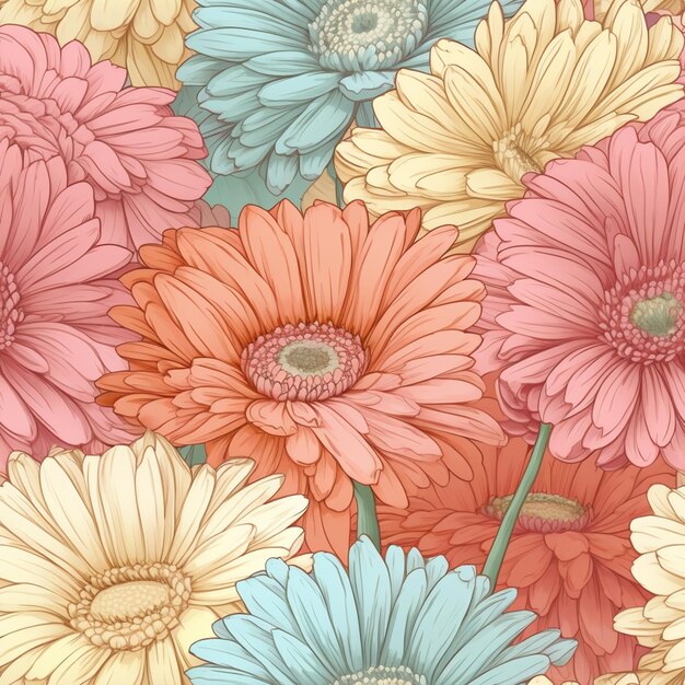 Foto fondo floral sin costuras con flores coloridas en colores pastel generativo ai