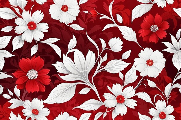 Fondo floral sin costuras Flujo aislado colorido de rojo y blanco