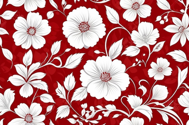 Fondo floral sin costuras Flujo aislado colorido de rojo y blanco