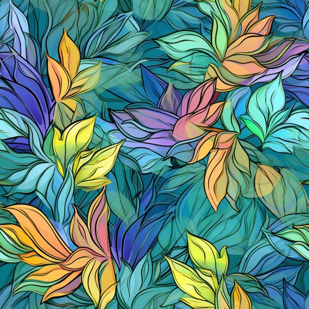 Fondo floral sin costuras con hojas coloridas generativo ai