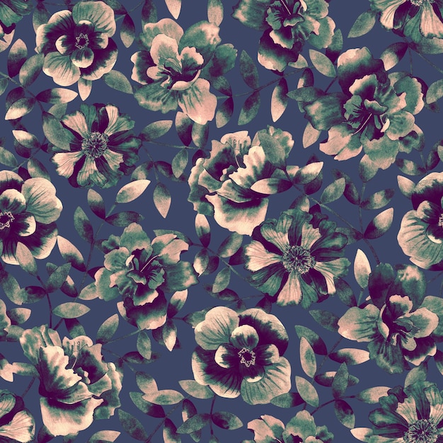 Fondo floral sin costuras Patrón con hermosas flores de acuarela Ilustración botánica dibujada a mano Textura para embalaje textil de tela impresa