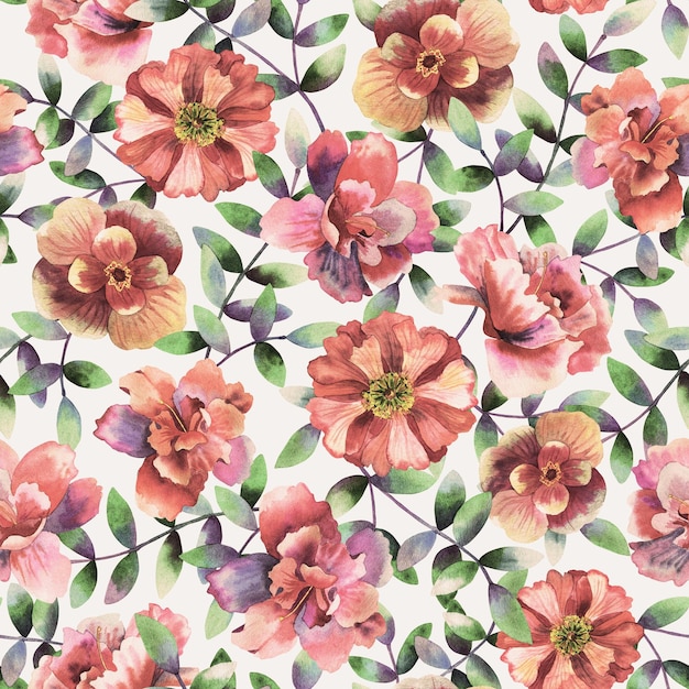 Fondo floral sin costuras Patrón con hermosas flores de acuarela Ilustración botánica dibujada a mano Textura para embalaje textil de tela impresa