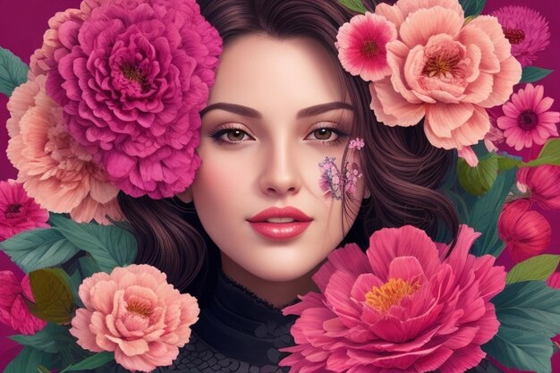 Fondo floral del día de la mujer con silueta de mujer