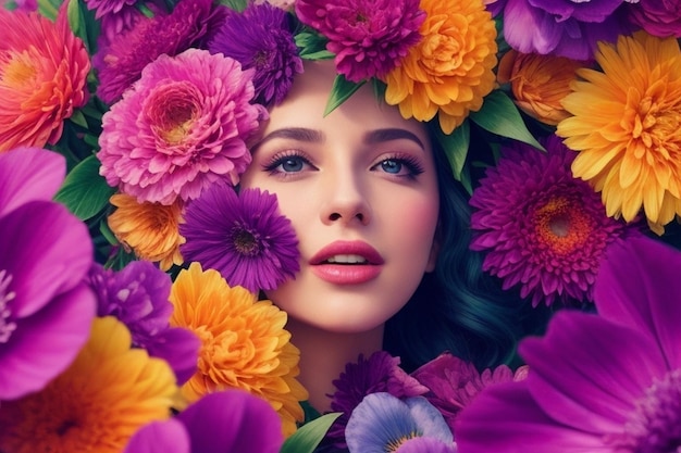 Foto fondo floral del día de la mujer con silueta de mujer