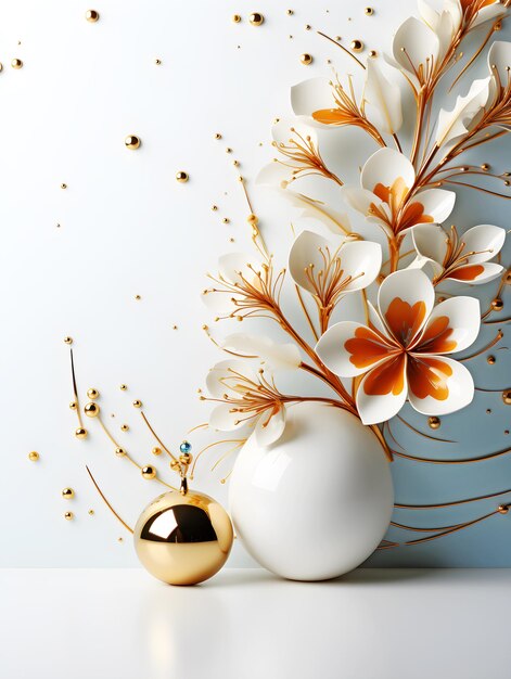 Foto fondo floral dorado con bolas de decoración