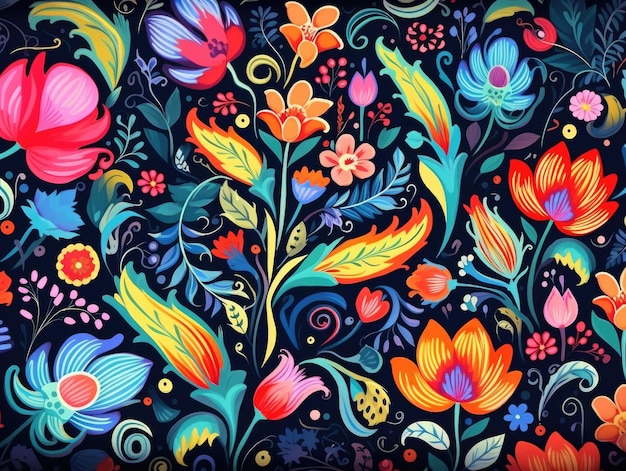 Fondo floral en el estilo de la naturaleza colorida de dibujos animados