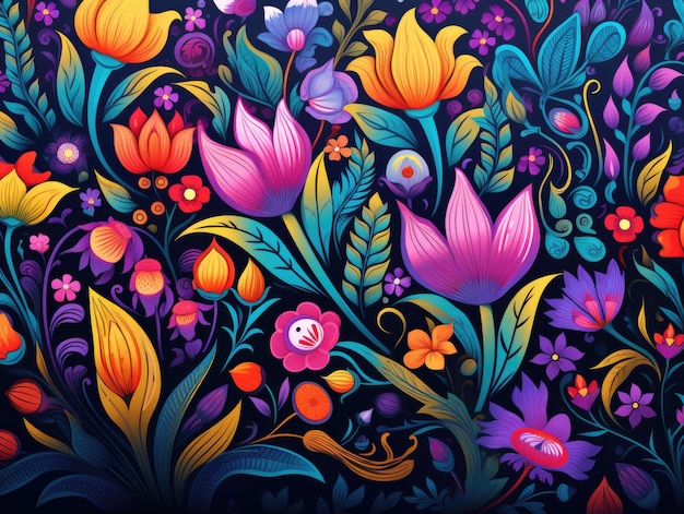 Fondo floral en el estilo de la naturaleza colorida de dibujos animados