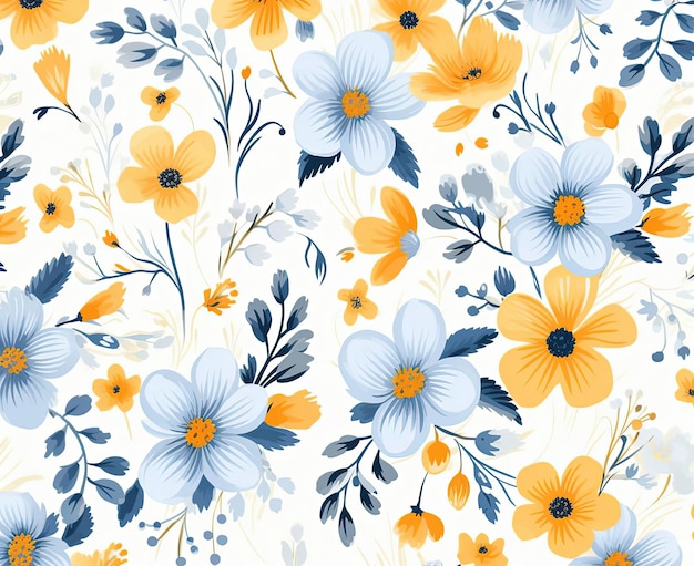 un fondo floral con flores blancas y azules naranjas