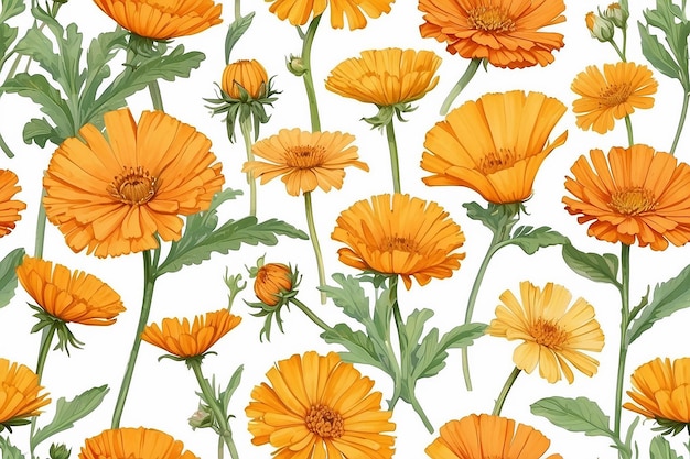 un fondo floral con flores de naranja y hojas verdes