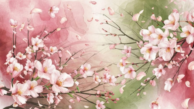 un fondo floral con flores de sakura de acuarela que hacen hincapié en la gracia y la belleza naturales