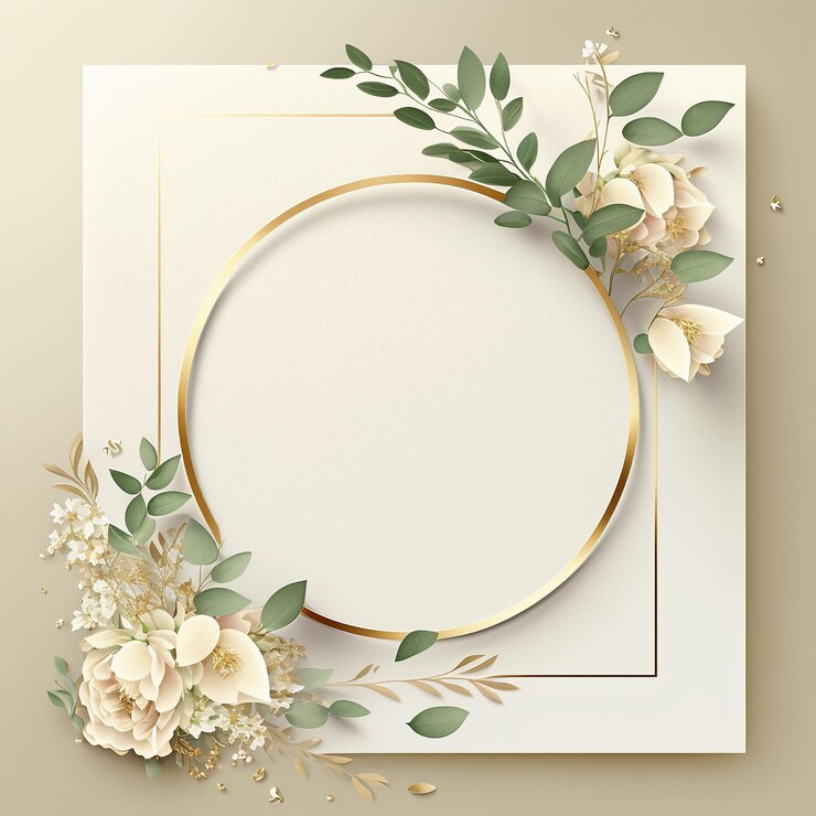 Un fondo floral con un marco dorado y un marco dorado con flores blancas.