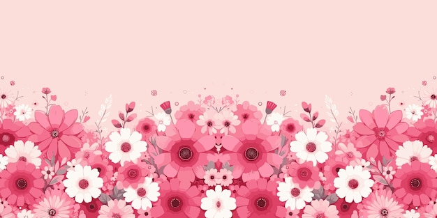 Fondo floral con margaritas rosas y blancas decorativo borde floral rosado Ilustración vectorial