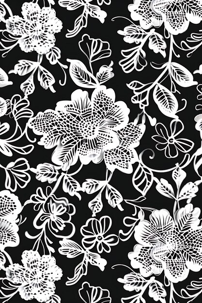 un fondo floral negro y blanco con flores blancas