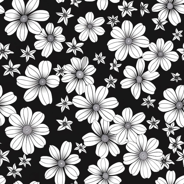 un fondo floral negro y blanco con flores blancas