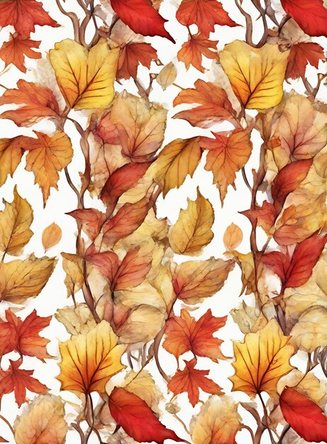 Foto el fondo floral otoñal presenta hojas rojas y amarillas pintadas en acuarela usando la paleta de colores pantone generativo generado por ia