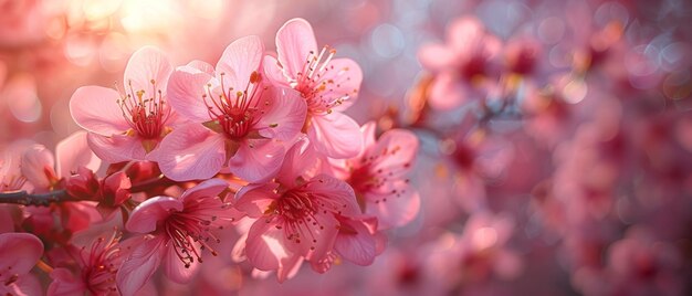 Fondo floral de primavera y marco con flores de sakura rosadas en flor