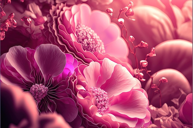 Fondo floral rosa abstracto con hermosas flores Fondo de boda abstracto Ai generado