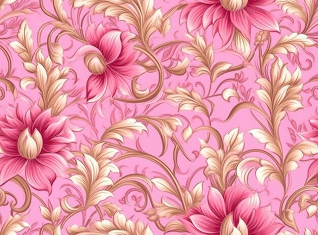 Foto un fondo floral rosa y dorado con una gran flor generativa ai