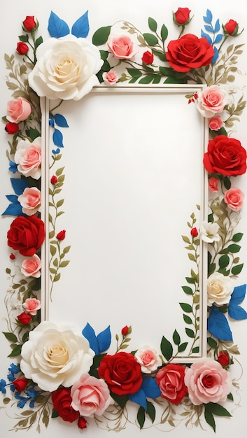 Foto fondo floral con tarjeta de invitación en blanco blanco