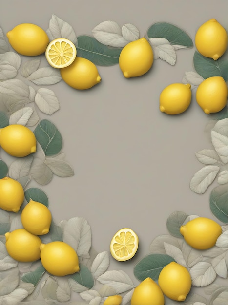 Fondo floral con temática otoñal con limones y hojas pintados a mano que crean un efecto 3D con sombras Utilización de un esquema de colores neutros Generación de IA generativa