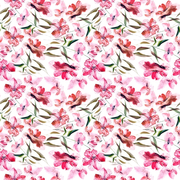 Fondo floral transparente Acuarela flores pintura Patrón de repetición floral Flores rojas tela o
