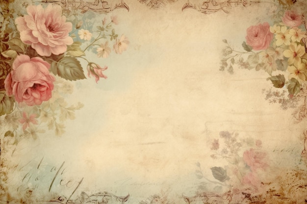 Foto un fondo floral vintage con un borde floral vintage.