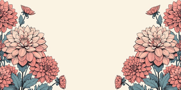 Fondo floral vintage con dahlias diseño de marco floral para ilustración vectorial de tarjetas de felicitación