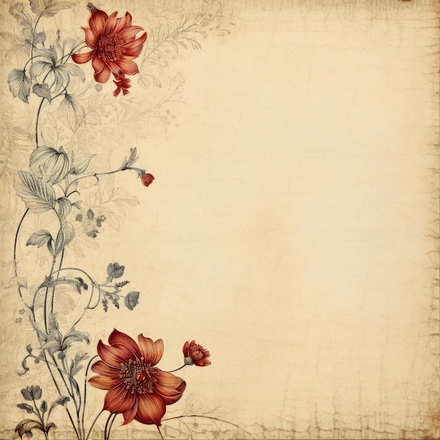 Fondo floral vintage con flores y hojas en textura de papel viejo