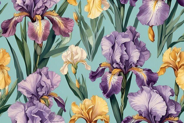 Fondo floral vintage con ilustración de flor de iris remezclada de obras de arte de dominio público