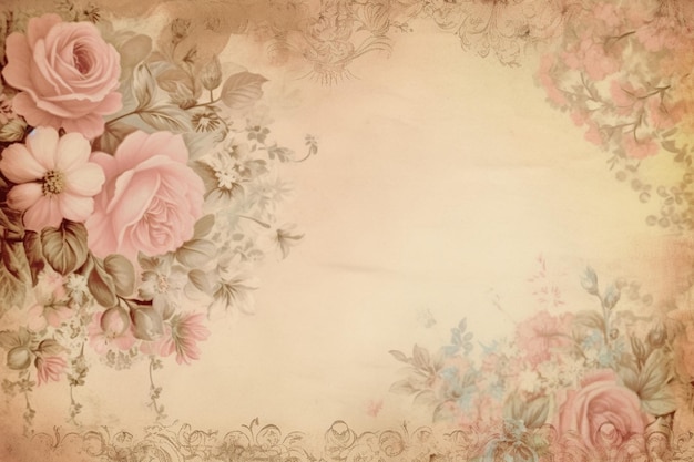 Fondo floral vintage con un marco de rosas