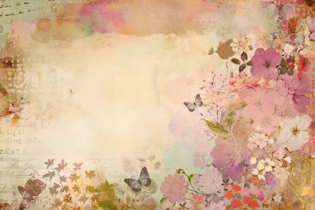 Un fondo floral vintage con mariposas y flores.