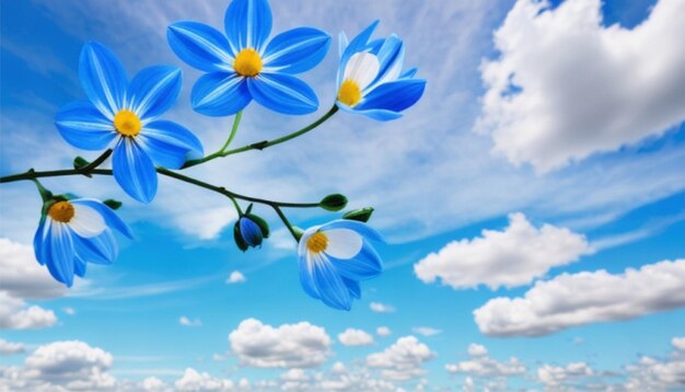 Un fondo de flores con cielo azul.