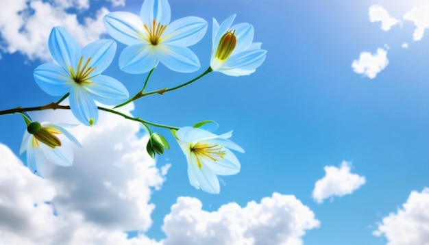 Un fondo de flores con cielo azul.