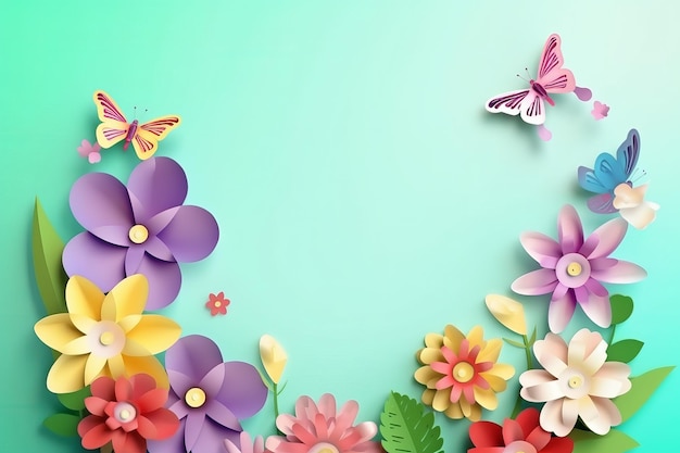 Un fondo de flores de colores con mariposas y flores.