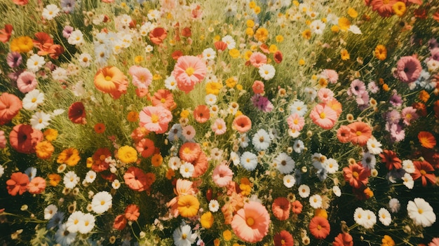Fondo de flores de colores Vista superior de las flores de colores Fondo floral generado por IA Imagen