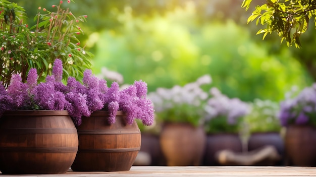 Fondo de flores con espacio de copia en medio de exuberantes flores púrpuras y vegetación