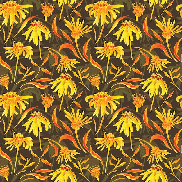 Fondo con flores y hojas amarillas y naranjas para el diseño